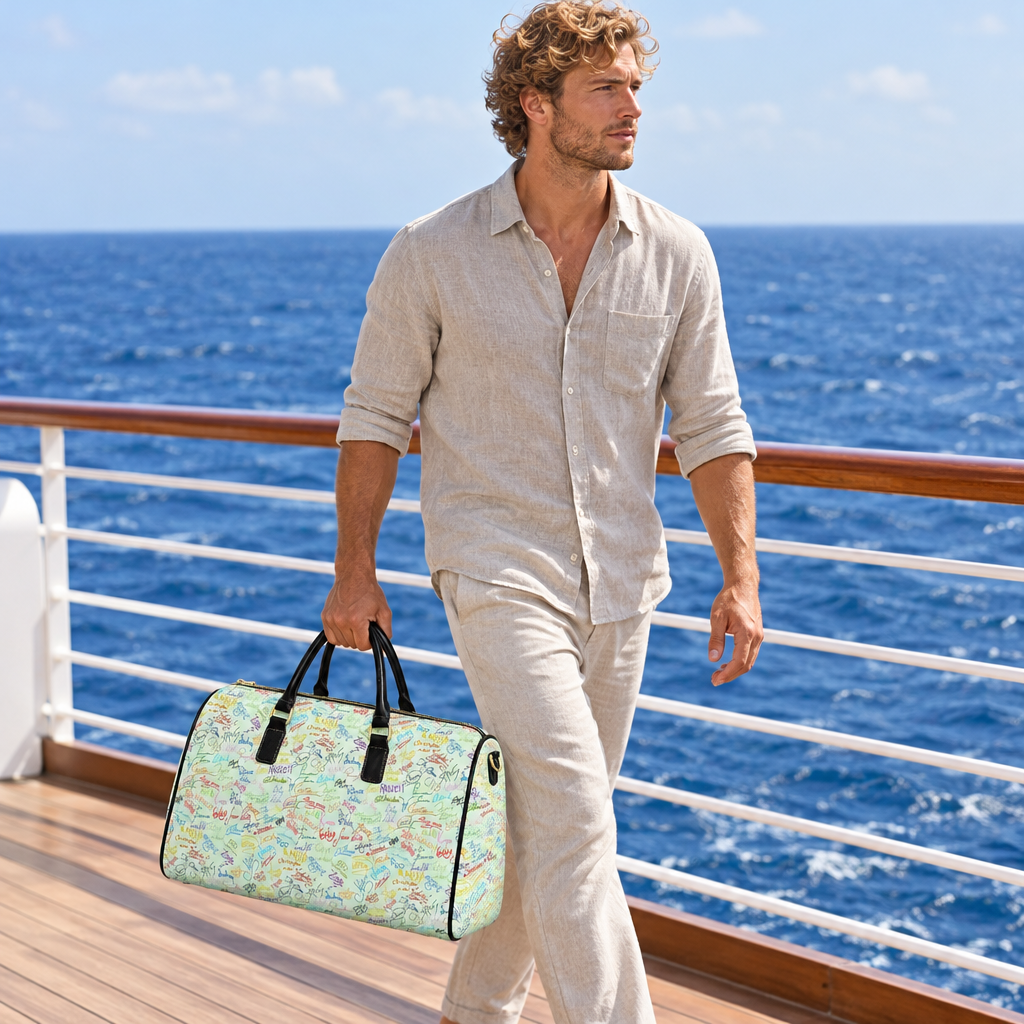 Green autograph bag ship deck traveler