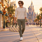 Main Street traveler with yellow Figment travel bag