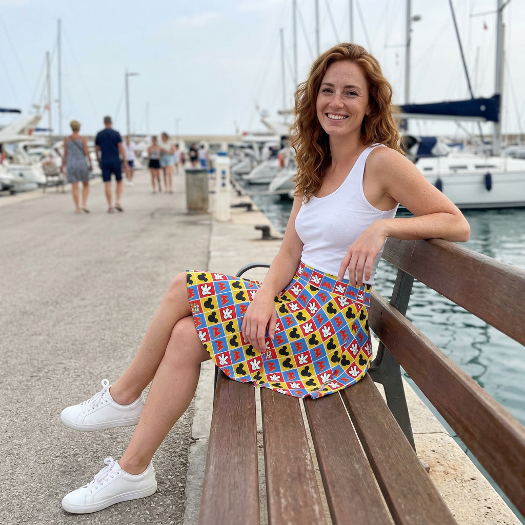 Mickey Hands skirt on marina promenade