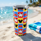 Mickey Hands tumbler on a white sand tropical beach