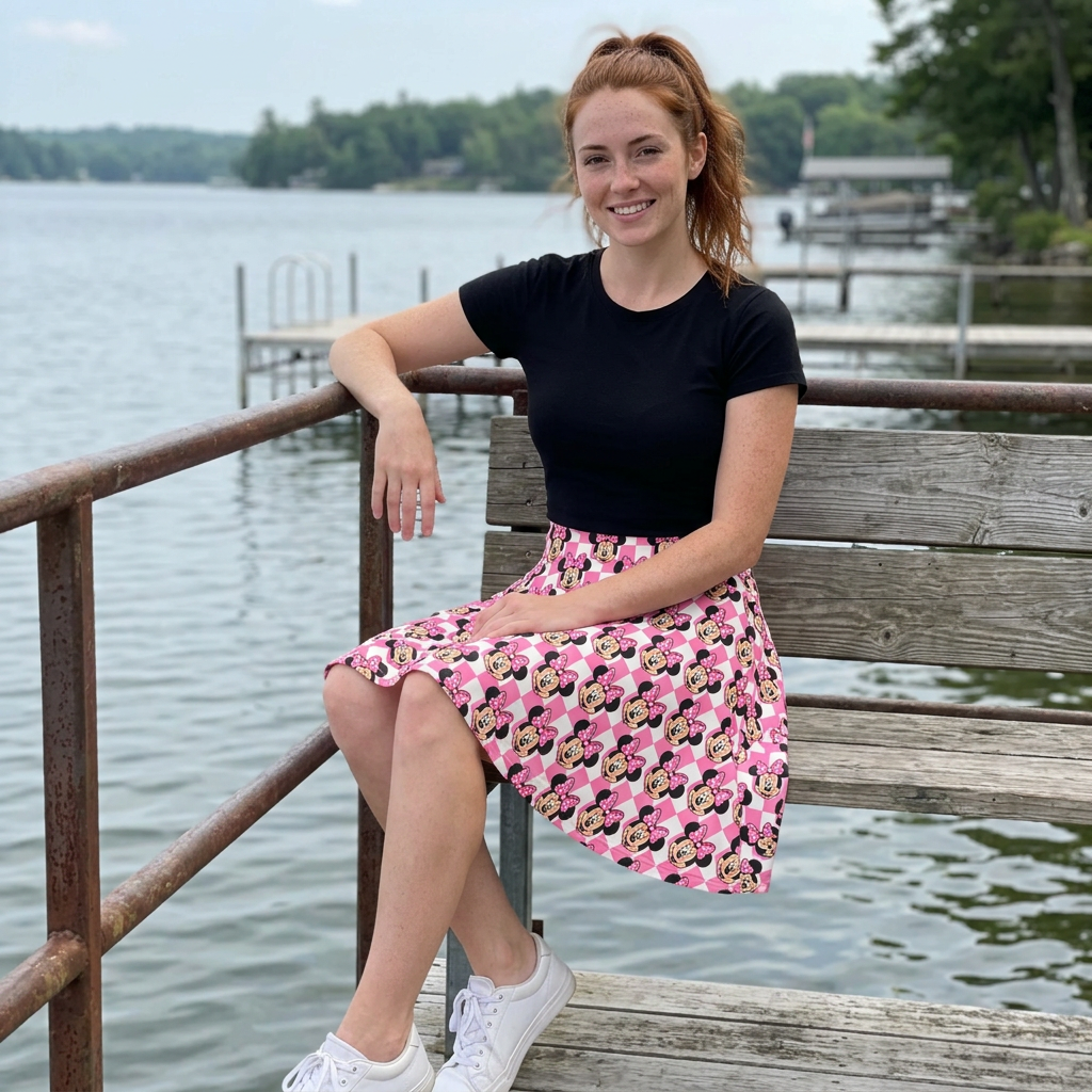 Minnie skirt on lakeside resort dock
