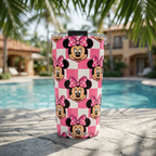 Minnie tumbler beside a tropical resort pool