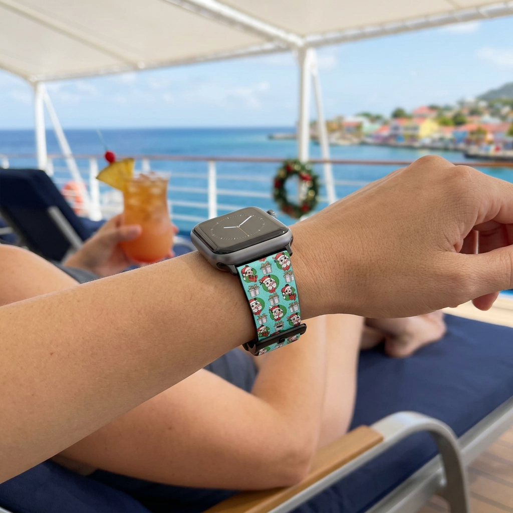 Mint festive watchband on a cruise deck