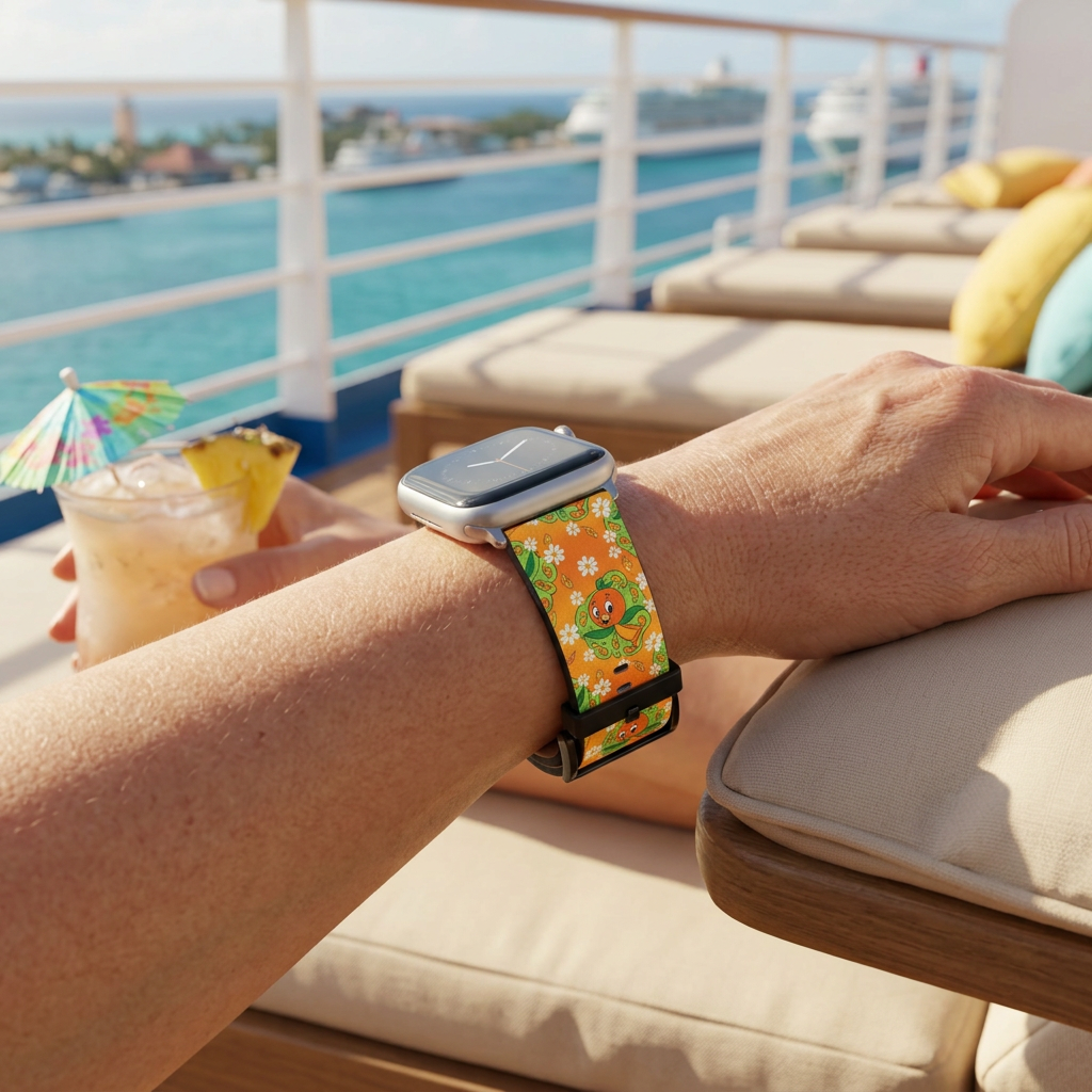 Orange bird-pattern watchband cruise scene retry