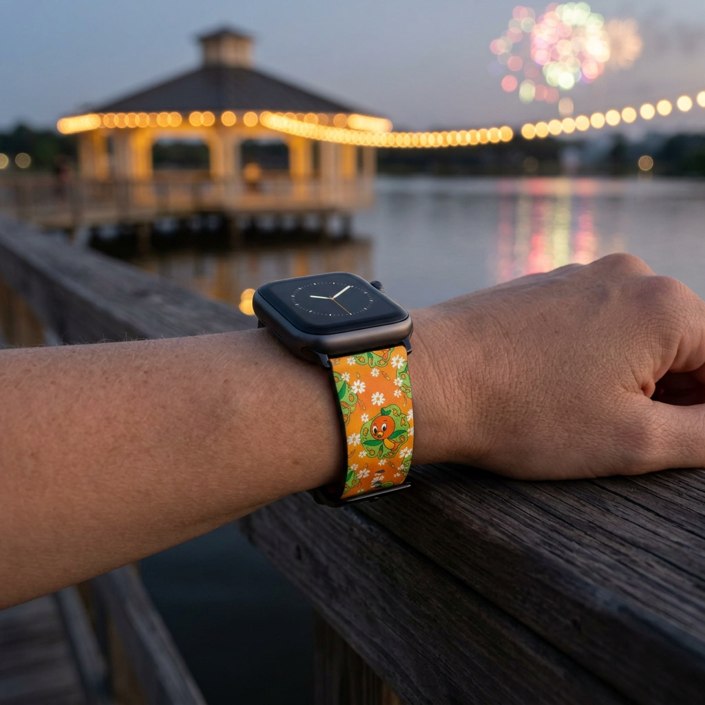 Orange bird-pattern watchband evening scene retry