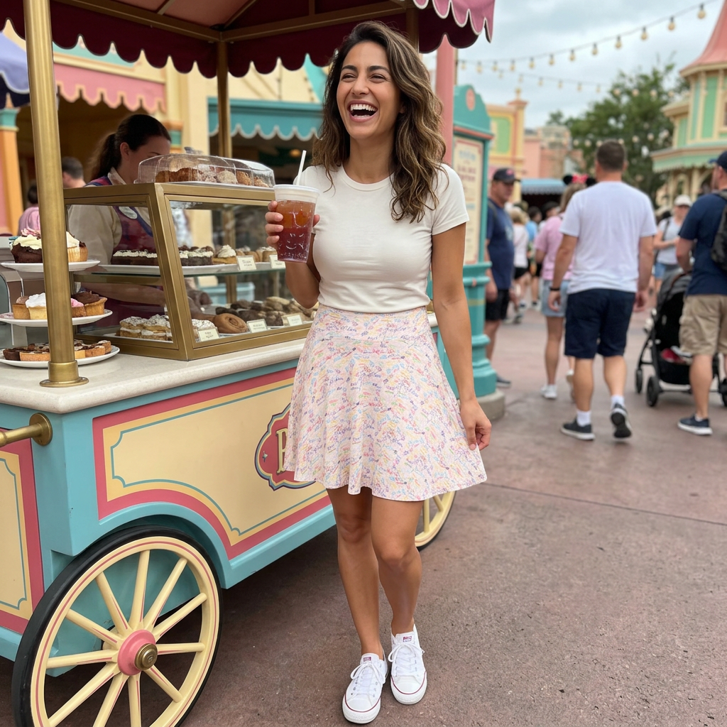 Pink autograph skirt at pastry cart