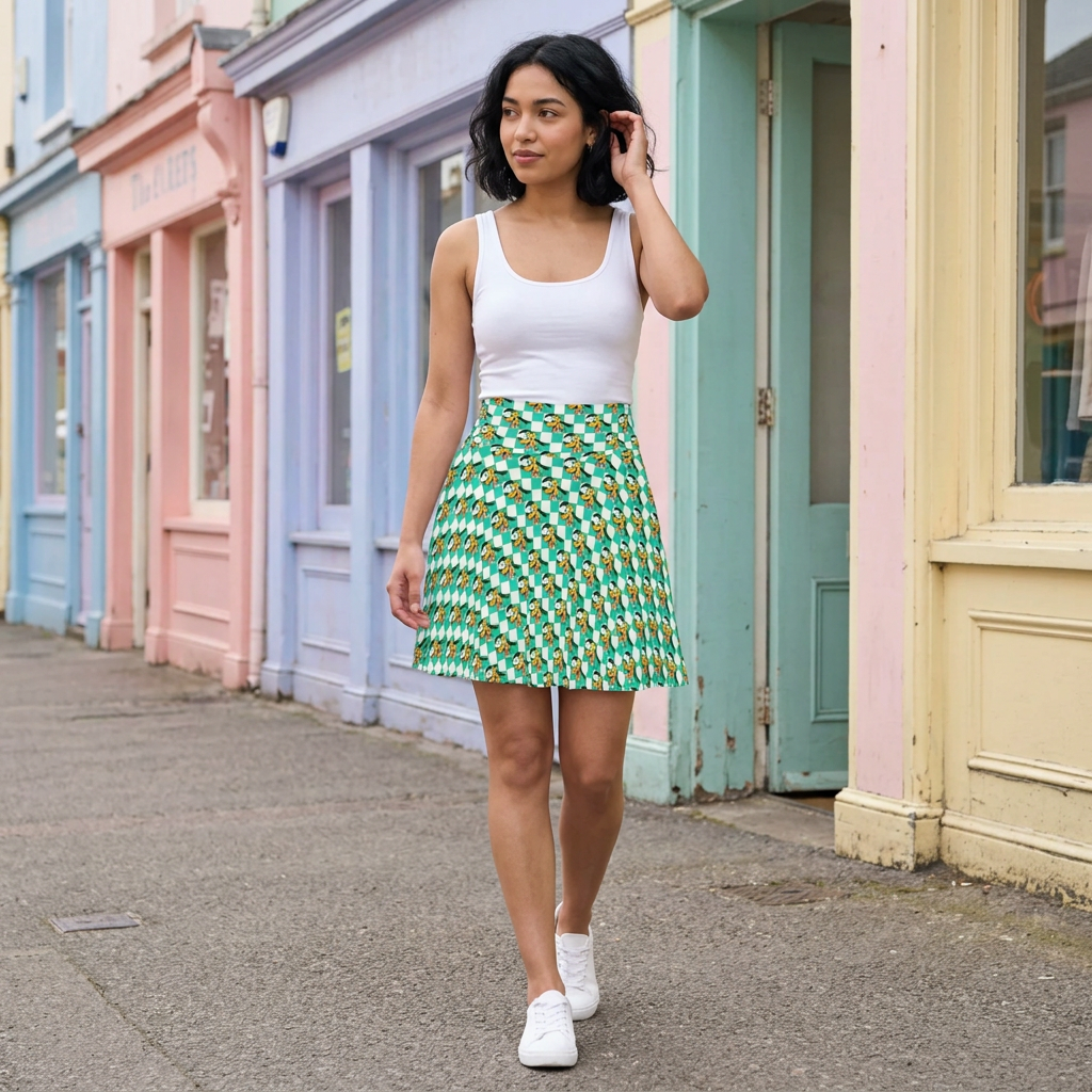 Pluto skirt near waterfront shops