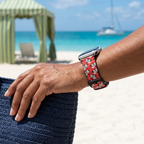 Red festive watchband at a tropical beach