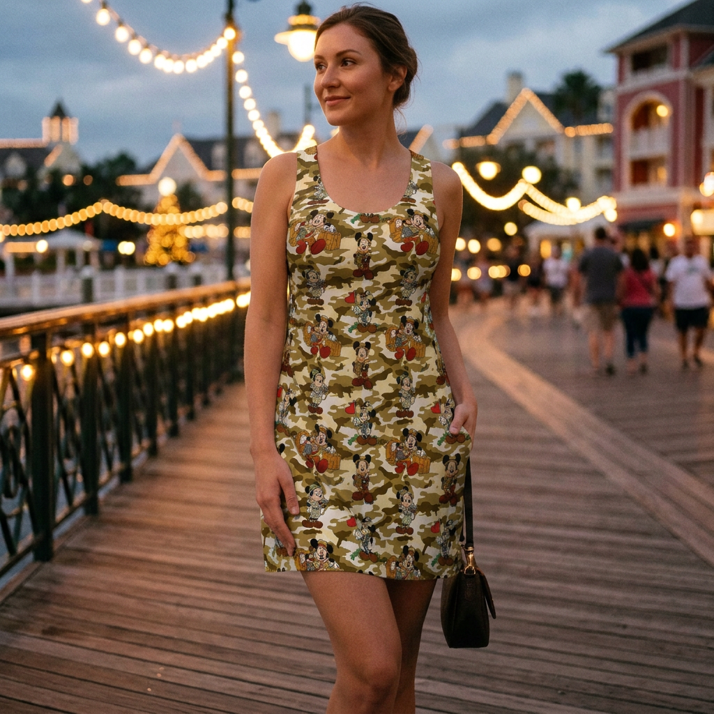 Revised boardwalk evening scene with full face in frame
