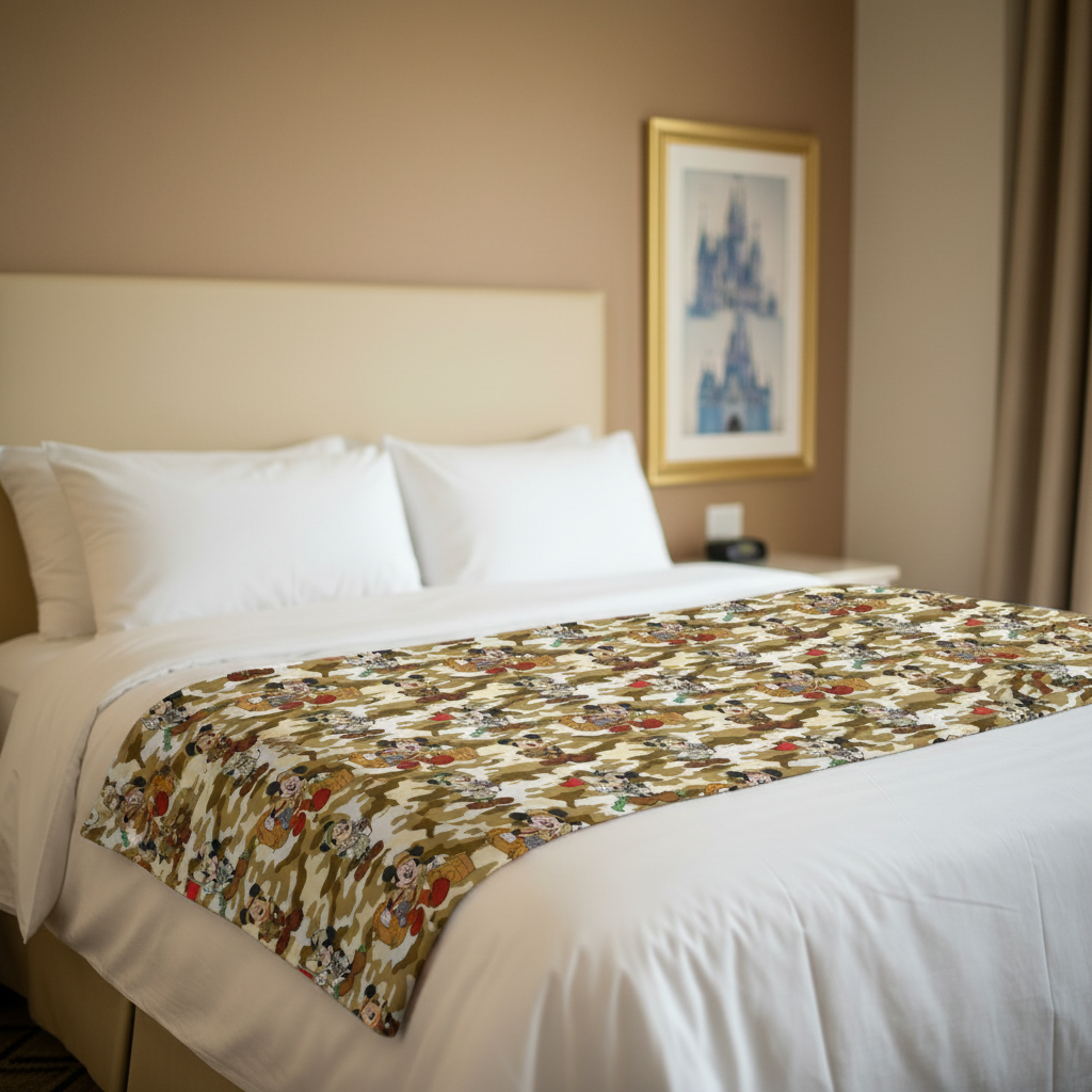 Safari Mickey Camo Blanket - Hotel Bed Hero Shot