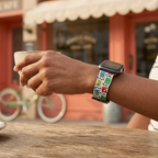 Stamp-pattern watchband at a retro café