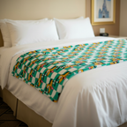Teal Checkerboard Pluto Blanket - Hotel Bed Hero Shot