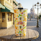 Tiki Room tumbler outside a yellow Victorian cafe
